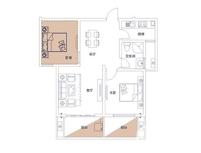 都市国际一期2室2厅1卫75㎡户型图