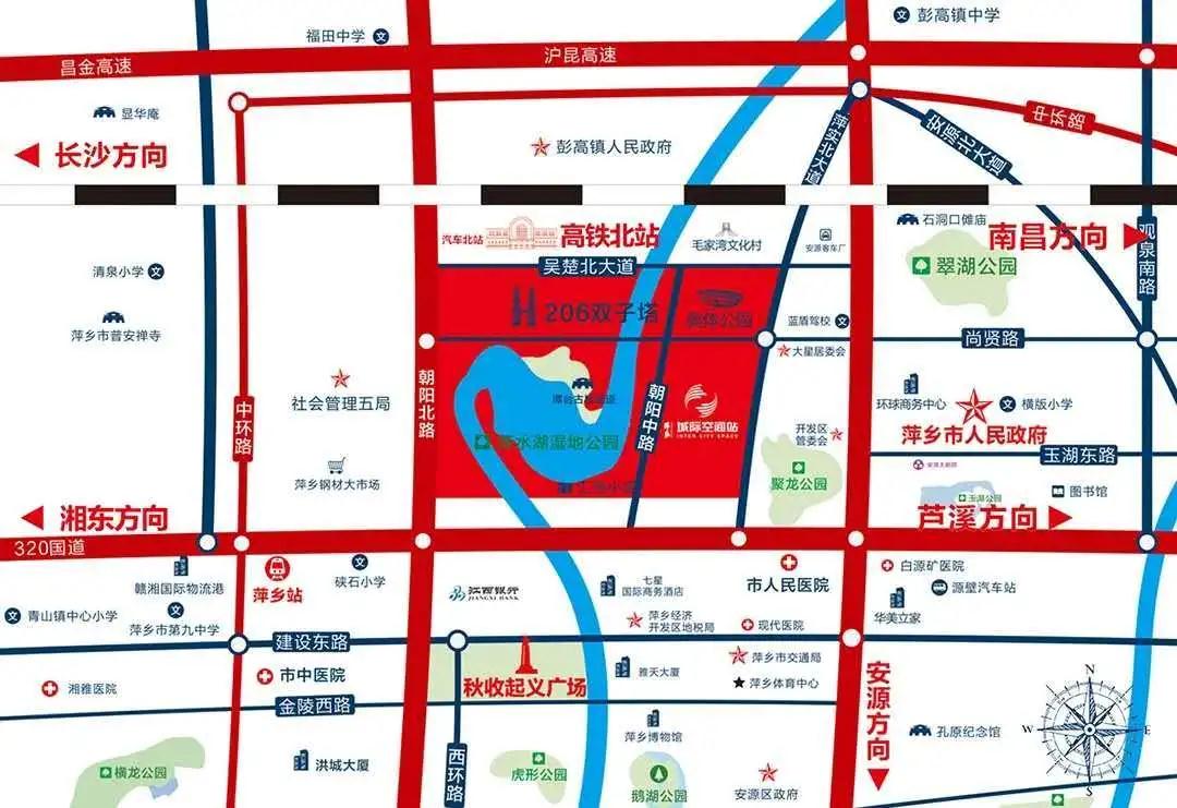 绿地萍乡城际空间站位置交通图