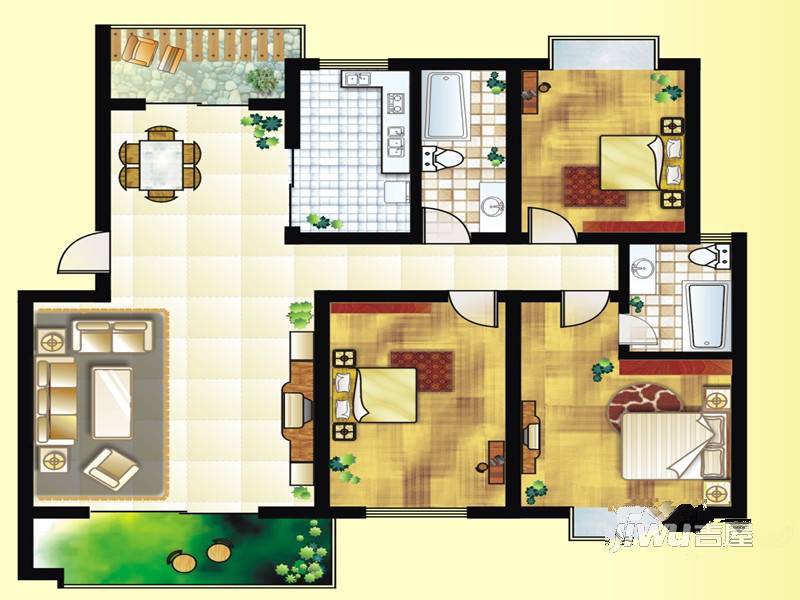 翠竹御景3室2厅2卫127.9㎡户型图