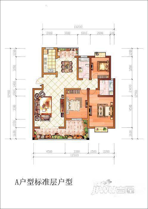 怡和源3室2厅2卫128.7㎡户型图